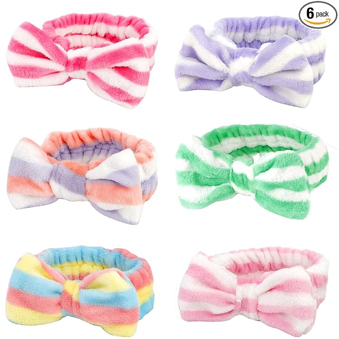 Casoty 6 Pcs Hairband, Soft Coral Fleece Makeup Headband, One Size Fits All Material, Good Elasticity, Wide Application for Washing Face, Yoga, Halloween