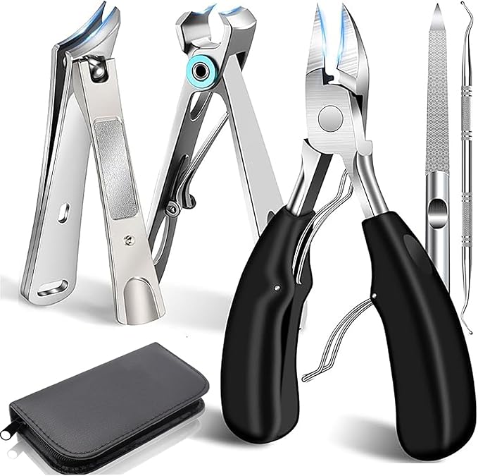 Toenail Clippers for Seniors Thick Toenails Angled Head Large Toe Nail Clippers Heavy Duty Ingrown Toenail Clippers with Wide Jaw Slanted Nail Trimmer Cutter