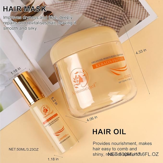 Hair Mask Argan Oil Set Deep Repair Conditioning Collagen Hair Treatment for Dry and Damaged Hair All Hair Types 16.9floz + 2floz