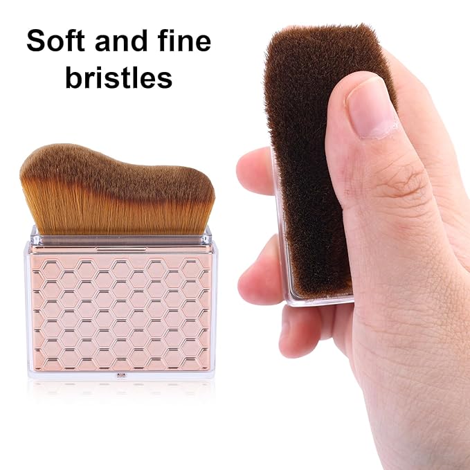 Retractable Self Tanning Brush with Cover, Self Tanner Kabuki Bronzer Makeup Applicator for Blending Tan Liquid Foundation Sunscreens Body Face Leg Arm (Rose Gold)
