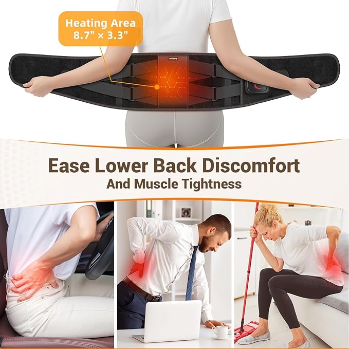 Comfytemp Far Infrared Cordless Heating Pad for Back, FSA Eligible HSA, 17 Tourmaline Stones FIR Wireless Portable Rechargeable Mothers Day Lower Back Heat Belt Wrap,3 Heat 15-45mins (No Massage)