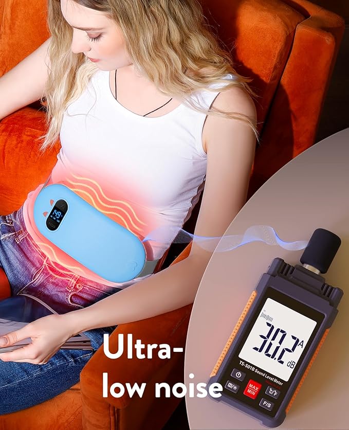 Portable Heating Pad for Period Cramps: Cordless Menstrual Heating Pad with 6 Heat Levels and 6 Massage Modes, 3s Fast Heating Gift for Women and Girl(Blue)