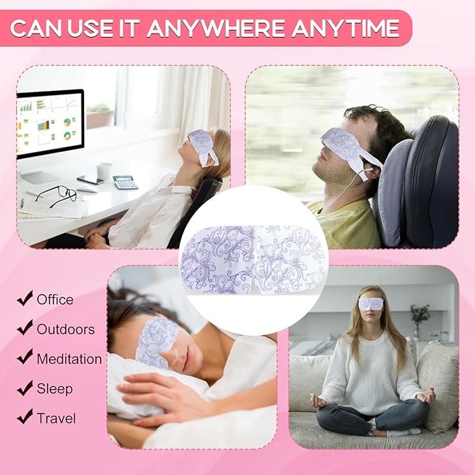 XPCARE 24 Pack Steam Eye Masks for Dry Eyes, SPA Warm Sleep Eye Mask, Disposable Heated Eye Mask for Dark Circles, Puffy Eyes, Relief Stress Eye Fatigue(Rose)