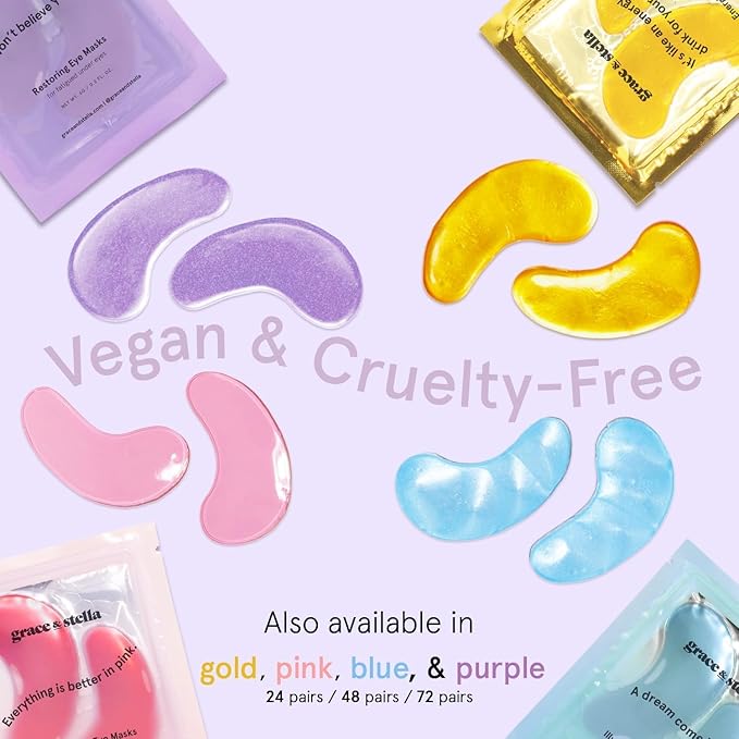 grace & stella Retinol Under Eye Patches for Puffy Eyes and Dark Circles - Restoring Gel Under Eye Masks with Hyaluronic Acid - Vegan Skincare, Mothers Day Gifts Bulk (Purple, 48 Pairs)