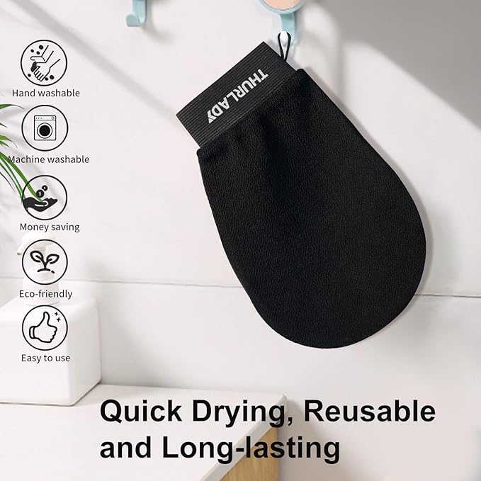 Exfoliating Glove, Korean Exfoliating Mitt Body Scrubber Exfoliator, 3 Pack Viscose Fiber Bath Shower Scrub Gloves, Dead Skin Remover for Body, Smoother Skin and Self-Tan Removal & Prep