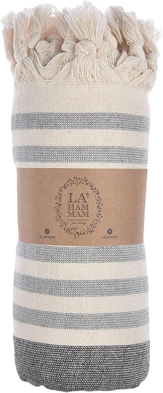 Beach Towel | Cotton Beach Towels, Easy to Carry, Sand Free, Highly Absorbent, Quick Dry, Turkish Towels for Travel Camping Bath Sauna Beach Gym Fitness Pool Yoga SPA by Lahammam, Ephesus, Black