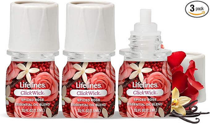 Lifelines ClickWick Essential Oil Blends for Lifelines Diffusers, 3-Pack Spiced Rose Set – Essential Oil Blend Refill for Candle, Plant & Shower Aromatherapy Diffuser – Fragrance for Diffusers