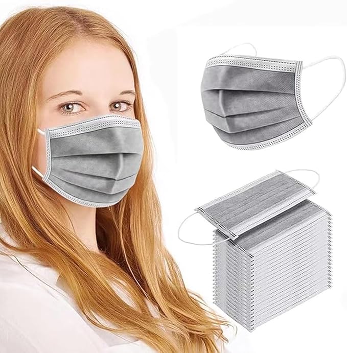 100PCS Masks Grey Disposable Face Mask 3 Ply Breatherable Face Masks