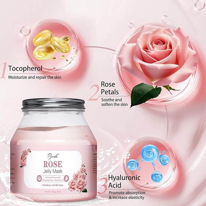 Pjordo Jelly Masks for Facials Professional, Bulgarian Rose Hydrating & Moisturizing Jelly Mask Powder with Mixing Bowl Set, Peel-Off Hydrojelly Face Mask Skincare, Spa Use for All Skin