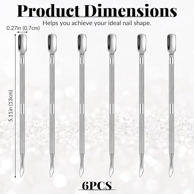 6 Pcs Dual-Sided Cuticle Pusher Set, Stainless Steel Cuticle Pusher Tool, Cuticles Trimmer, Nail Scraper, Professional Cuticles Remover Tool for Manicure Pedicure Nail Care Tools