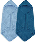 MIGIOL Muslin Baby Towels 100% Cotton ，Super Soft Muslin Baby Bath Towel - 32 x 32 Inches, Suitable for Newborn and Young Children up to 3 Years Old. (Light Blue & Dark Blue)