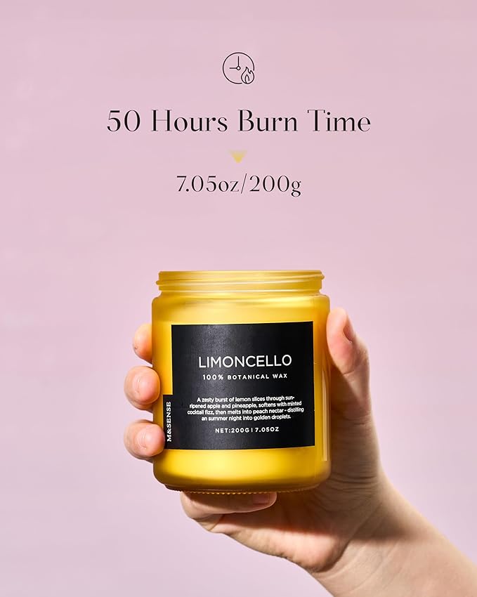 M&SENSE Limocello Summer Scented Candle, 7.05oz 50 Hours Long Lasting Burn Non Toxic Natural Soy Wax Lemon Highly Scented for Home Decor, Relaxing Candle Gifts for Yoga Spa Meditation