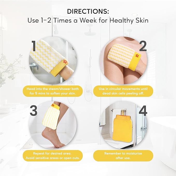 Not So Kitty Exfoliating Glove for Body Scrub - Dead Skin Remover Mitt for Shower & Bath - Deep Exfoliating Washcloth for Face & Body - Self Tanner Remover(1 Pack) (Yellow)
