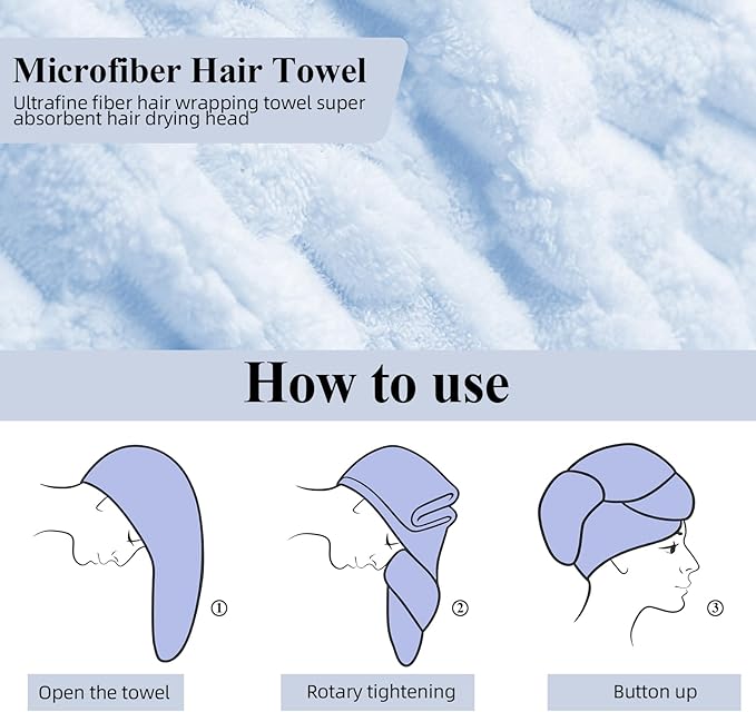 Hair Drying Towels, 19.7x31.5 inch Hair Towels with Elastic Strap, Extra Large Hair Towel Wrap for Women, Super Soft Hair Drying Towels for Long, Thick, Curly Hair, Anti-Frizz Turbans, Blue Color.