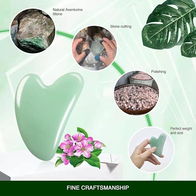 Flagest Gua Sha Facial Tool - Jade Stone Massager for Spa Acupuncture Therapy - Heart Shape Guasha for Face