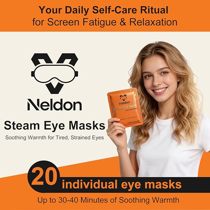 Neldon 20 Pack Steam Eye Mask Disposable, Self Heating Heated Warm Compress for Dry Eyes, Self-Warming Eye Pad for Sleep Travel Spa, Relaxation Gift for Women Men