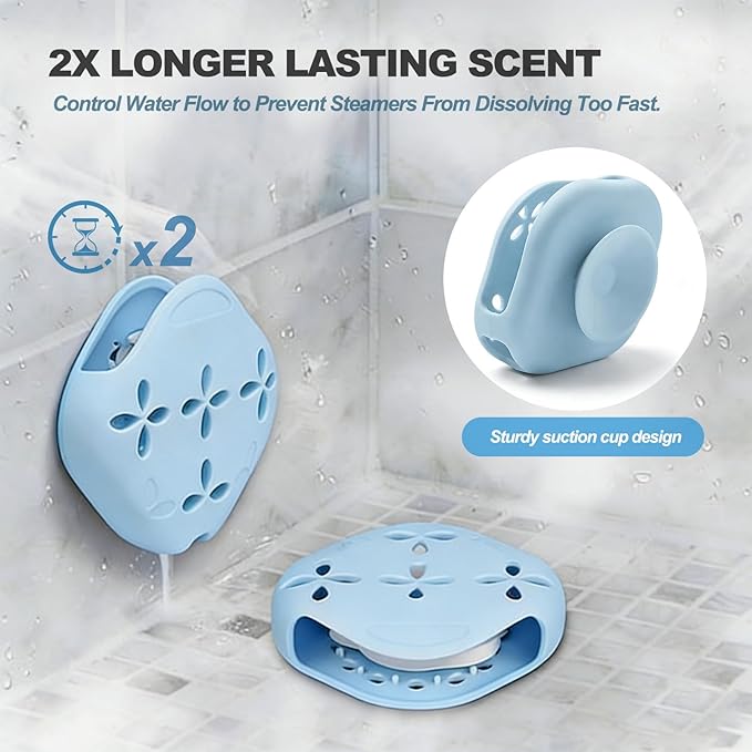 Silicone Shower Steamer Holder with Suction Cup - 3.28" Aromatherapy Steamer Tray for Shower Wall & Floor - Draining Soap Dish & Bath Bomb Hanger for Bathroom, Bedroom & Living Room - Easy Clean
