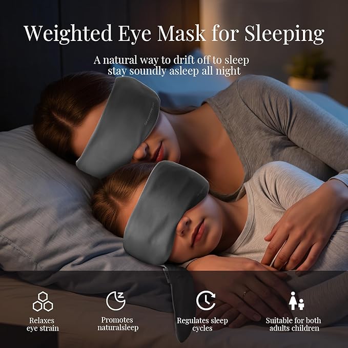 Weighted Eye Mask for Sleeping, Blackout Gravity Sleep Masks for Women Men, Cloud-Like Comfort Softness, 3D Contoured, Night Eye Covers for Side Sleeper, Meditation & Relaxation (Gray)