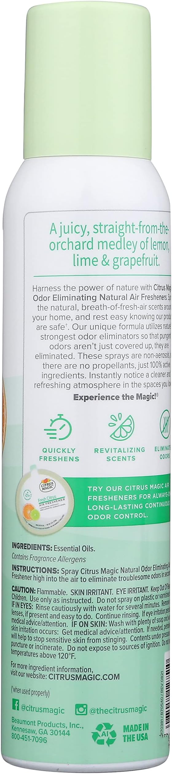 Citrus Magic Natural Odor Eliminating Air Freshener Spray, Fresh Citrus, 3-Ounce (Pack of 4)