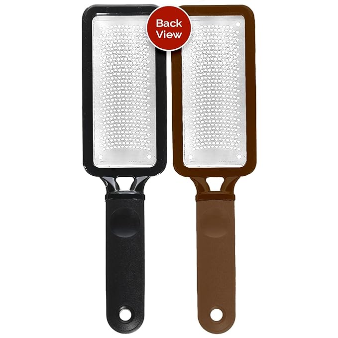 Microplane Colossal Foot File, Black and Brown - The Original Stainless-Steel Foot Scraper, Dead Skin/Callus Remover for Feet, Foot Scrubber, Pedicure Tools for Salon-Quality Foot Care (2 Piece Set)
