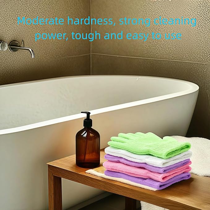 4 Pairs Exfoliating Bath Gloves, Nylon Double Sided Exfoliating Gloves for Beauty, Spa, Massage, Skin Shower, Body Scrubber Bathing Accessories
