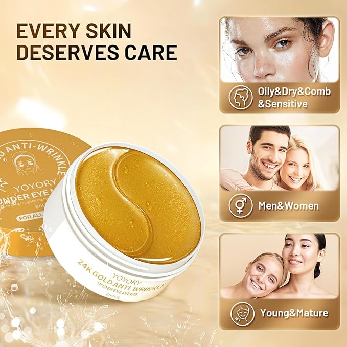 Under Eye Patches Masks - for Dark Circles, Puffy Eyes, Fine Lines, Wrinkles, Eye Bags Treatment with Collagen and Hyaluronic Acid,Anti-Aging & Cooling, Moisturizing (60 Pcs) GOLD2