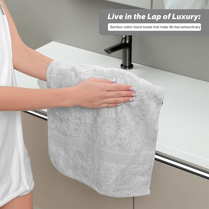 Aibaser Hand Towels-16x30inch - Lightweight and Highly Absorbent Hand Towels for Bathroom, Travel, Gym, Shower and Spa (Light Grey)