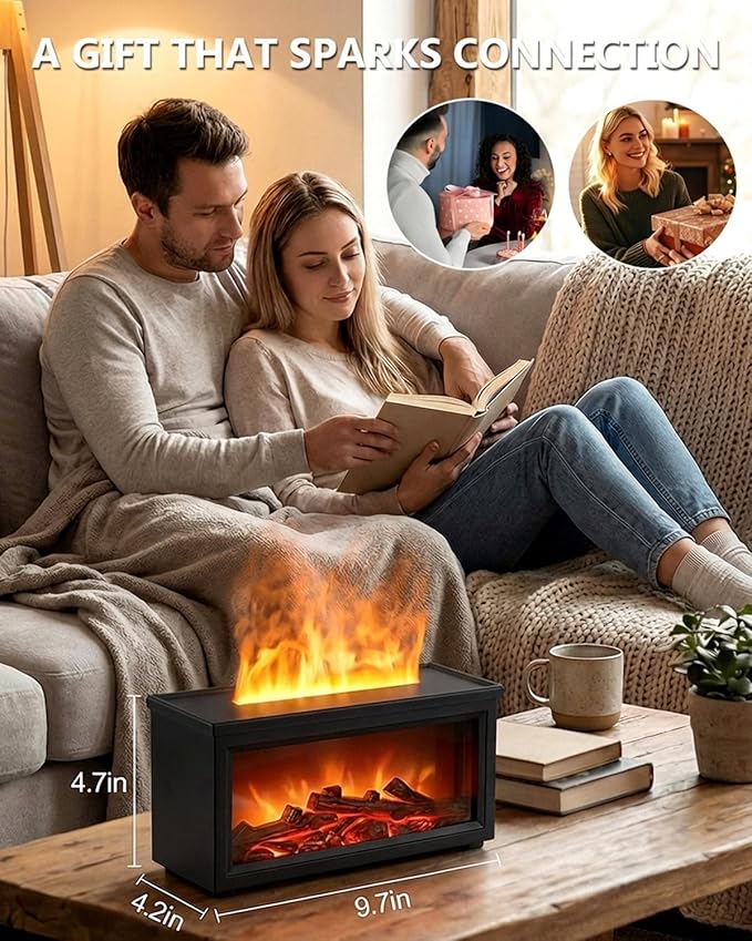 Essential Oil Diffuser, 7-Color Fireplace Fire Flame Aromatherapy Humidifier, 280ml Ultrasonic Aroma Diffuser Cozy Gift with Time Sets and Remote Control for Bedroom Home Yoga Office