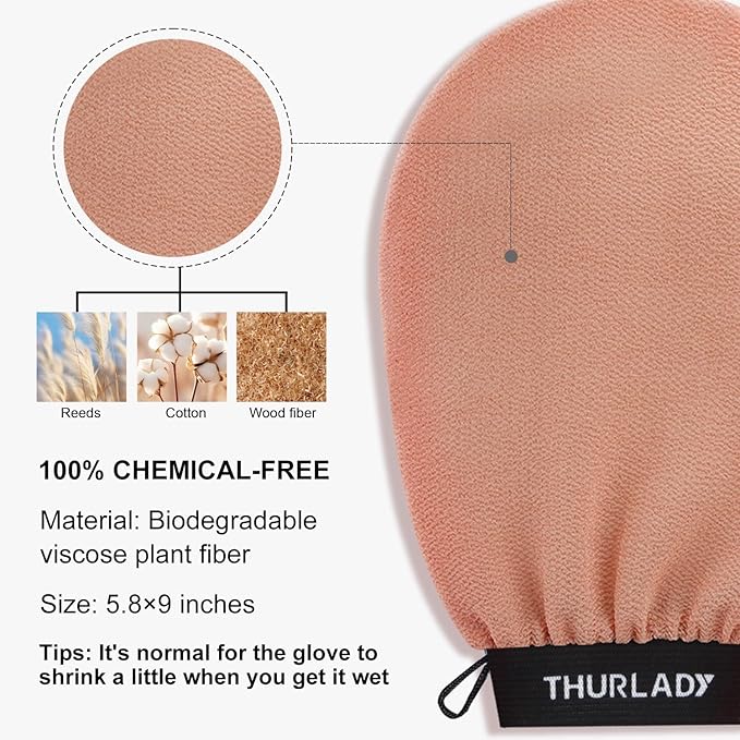 Exfoliating Glove, Korean Exfoliating Mitt Body Scrubber, Viscose Fiber Bath Shower Scrub Gloves, Dead Skin Remover for Body, Skin Care Tools for Smoother Skin, Self-Tan Prep & Removal, Peach