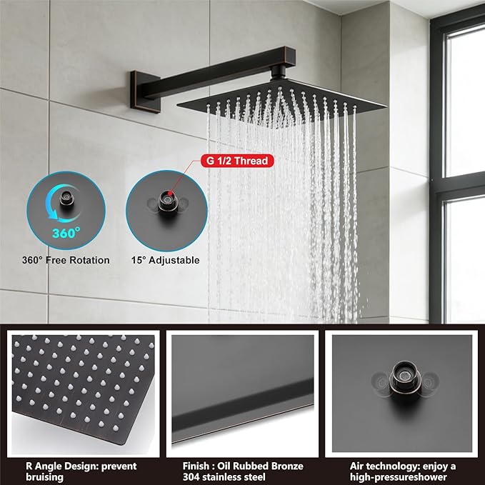 Midanya Shower System with Tub Spout,Bathtub Shower Faucet Set with Square Rainfall Head and Handheld Sprayer Wall Mount Tub Faucet Set with Valve and Trim Kit,10 Inch Oil Rubbed Bronze