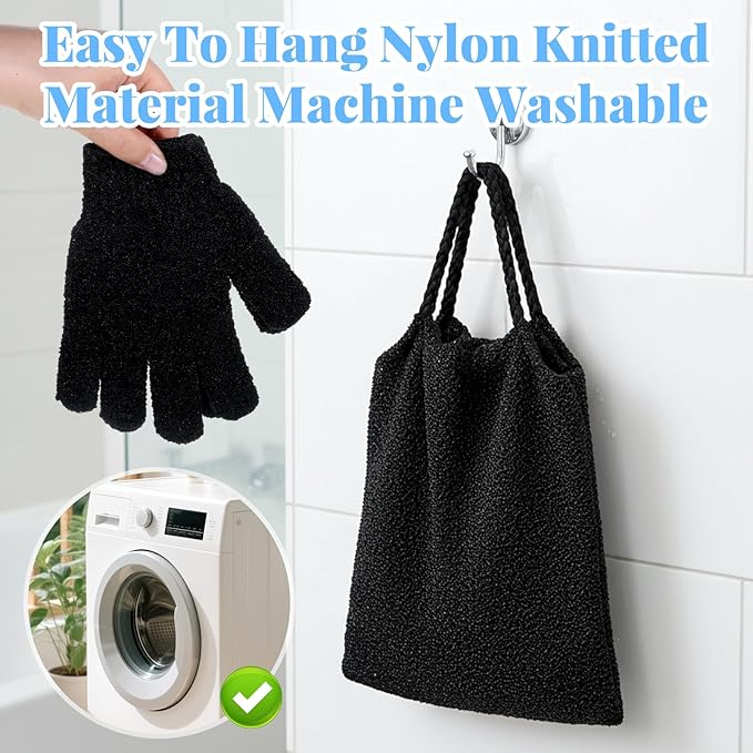 2 Pack Exfoliating Back Scrubber Bath Gloves Set Washcloth Back Scrubber Set Exfoliating Shower Towel with Gloves Cleaner Wash Glove to Remove Dead Skin Body Scrub Towel for Women Men Bath Shower