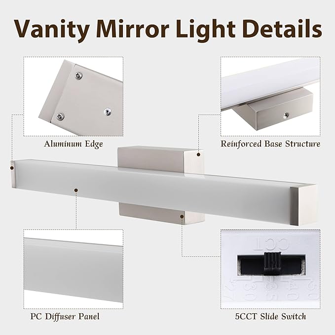 Bathroom Light Fixtures Over Mirror 22IN, 19W 5CCT Dimmable Modern Vanity Lights,Bar Vanity Light for Bathroom Mirror Restroom, Wall Light Fixtures Vanity Lighting