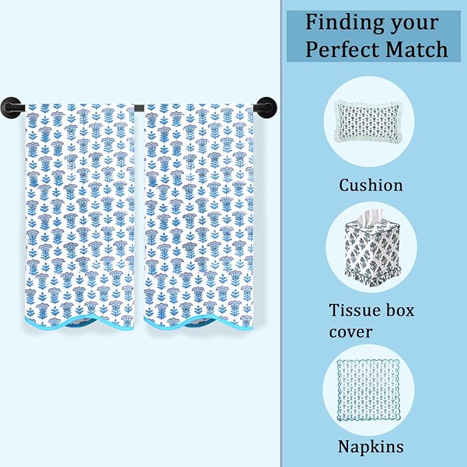 Ridhi Block Print Aquamarine Blue Cotton Spa Towel 27"x54" Set of 2 Handmade Bath Towel, Quick Dry Turkish Style Bath Sheet, Soft Absorbent Luxury Towel for Home, Gym & Spa, Boho Bathroom Decor