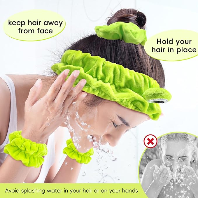 my novel things Face Wash Headband, Skincare Headband Wrist Bands For Washing Face Set Spa Hair Bands come with a Hair Scrunchie Cute Green Frog Elastic for Makeup Girls Women