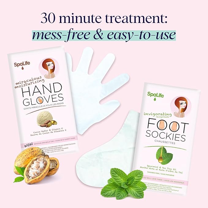 SpaLife Moisturizing Hand Gloves & Foot Mask Socks | Korean Skincare Set Mothers Day Gifts | Dry Cracked Hands & Dry Cracked Feet Callus Remover | Self Care Gifts for Women | 4 Hand, 4 Foot