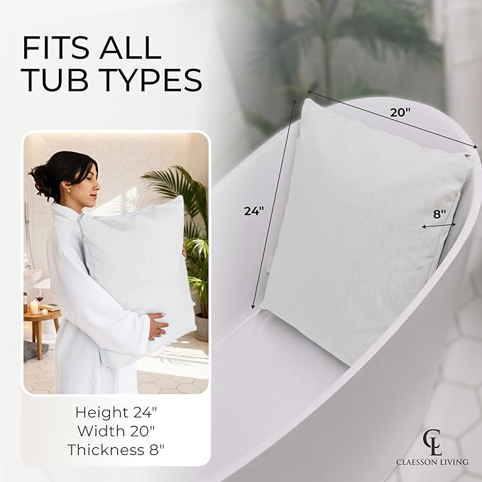 Luxury Bath Pillow for Tub - Thick and Comfortable Bathtub Pillow Support for Head and Neck and Back - Washable Quick-Drying Bath Pillows - Bath Cushion for Home Spa - Fits Any Bathtub - White