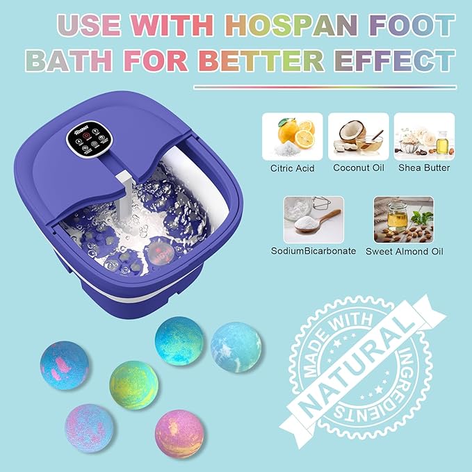 HOSPAN Organic Foot Bath Bombs Gift Set, 12 Essential Oil Rich Foot Soak for Mom and Dad, Handmade Foot Spa Bomb with Wonderful Bubbles, Great for Soothes Sore Tired Feet, Dry Feet Moisturize