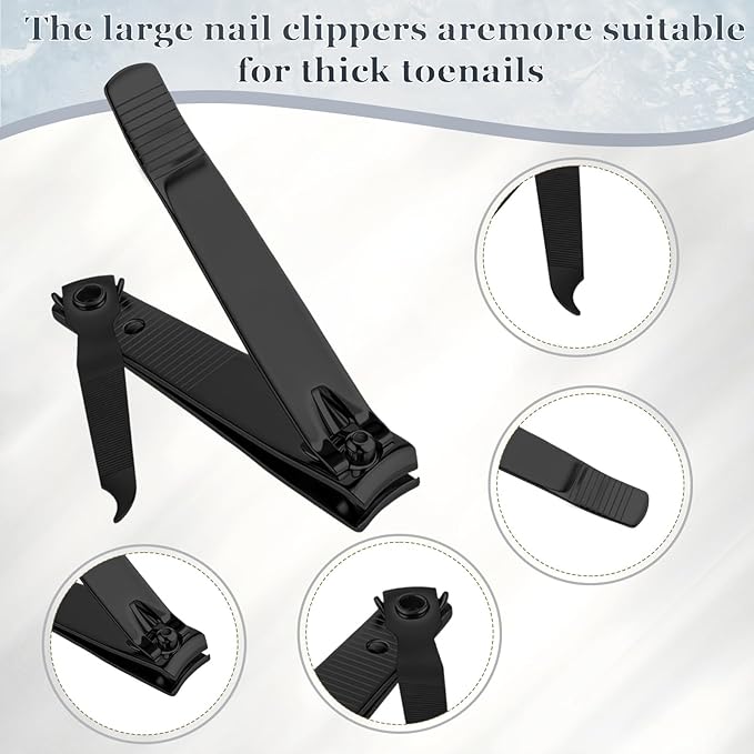 Bememo 24 Pcs Stainless Nail Clippers Set 2 Sizes Fingernail and Toenail Clippers with Chain Nail Cutter Tool Set Portable Travel Manicure Kit for Men Women Homeless Care Package Supplies (Black)
