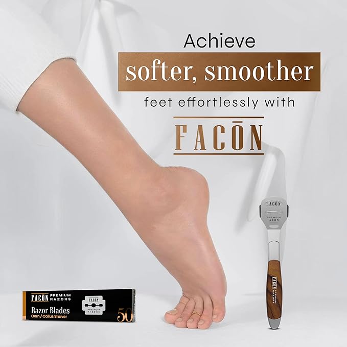 Facón Professional Callus Shaver Remover with 50 Blades, Pedicure Razor for Feet & Hands, Foot Razor for Callus Removal, Callus Blade Remover, Corn Shaver, Surgical Grade Premium Stainless Steel Tool
