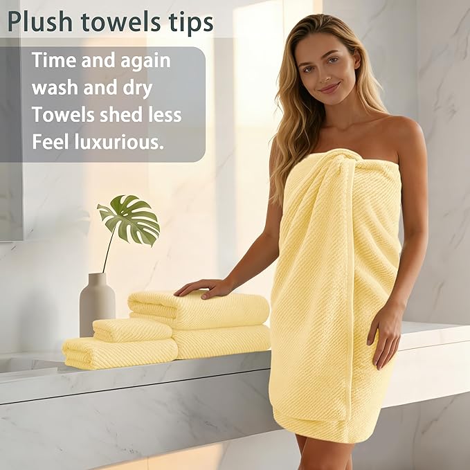Yellow Bath Towels, Luxury Bath Towels Set of 4, Large 30"x56" - Cotton | Quick Dry | Lightweight | Thick | Soft | Absorb, Shower Towels for Hotel, Showering & Bathroom, Bath Towel Gift Set
