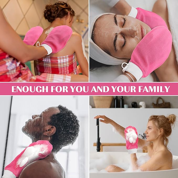 FoldTier 20 Pcs Exfoliating Glove Bulk Summer Exfoliator Mitt Body Scrubber 150d Viscose Fiber Deep Skin Korean Scrub Mitt for Spa Massage Dead Skin Remover for Men and Women(Rose Red)