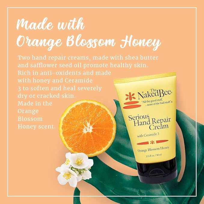 The Naked Bee Orange Blossom Honey with Ceramide 3, Serious Hand Repair Cream Lotion - 2 Pack