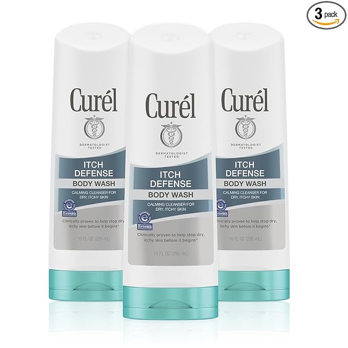 Curel Itch Defense Calming Daily Cleanser, Body Wash, Soap-free Formula, for Dry, Itchy Skin, with Hydrating Jojoba and Olive Oil, 10 Oz, Pack of 3