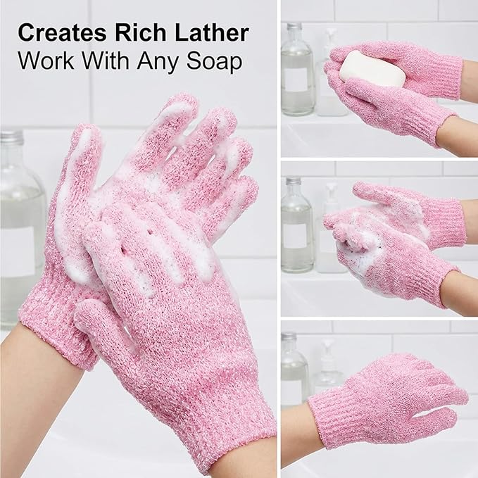 6 Pairs Exfoliating Gloves for Shower, Body Scrubber Mitts in Blue, Pink, Green, Korean Exfoliating Mitt for Smooth Skin