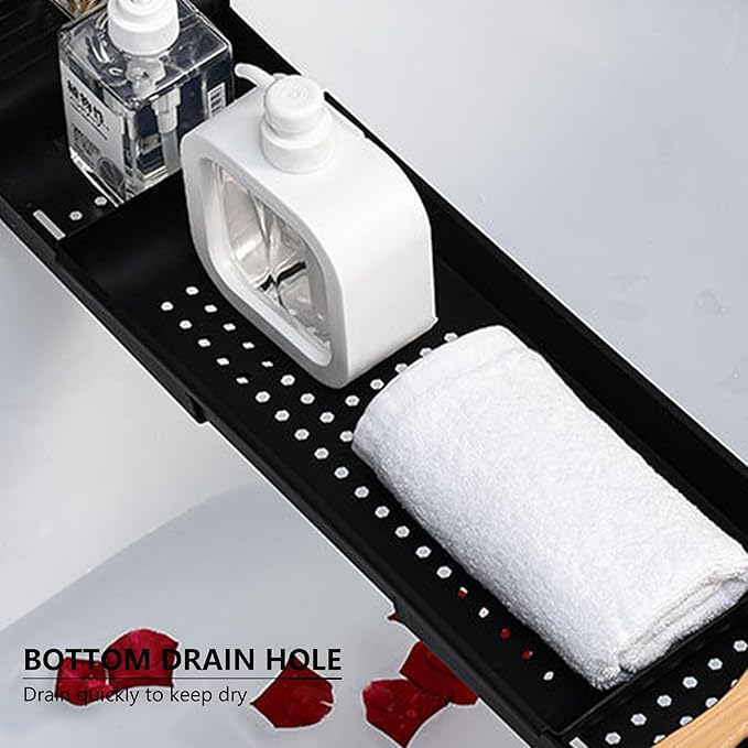 Bath Tub Tray - Stretchable, Strong Load-Bearing, Plastic, Anti-Slip Design - Ultimate Bathtub Caddy Tray(Black)