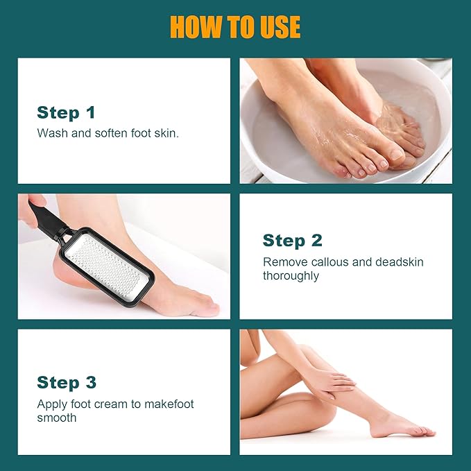 Foot Files Callus Remover 2 Pcs Stainless Steel Professional Pedicure Foot Rasp and Dual Sided Scrubber Foot Care Tools to Removes Hard Skin Corns for Dry and Wet Fee