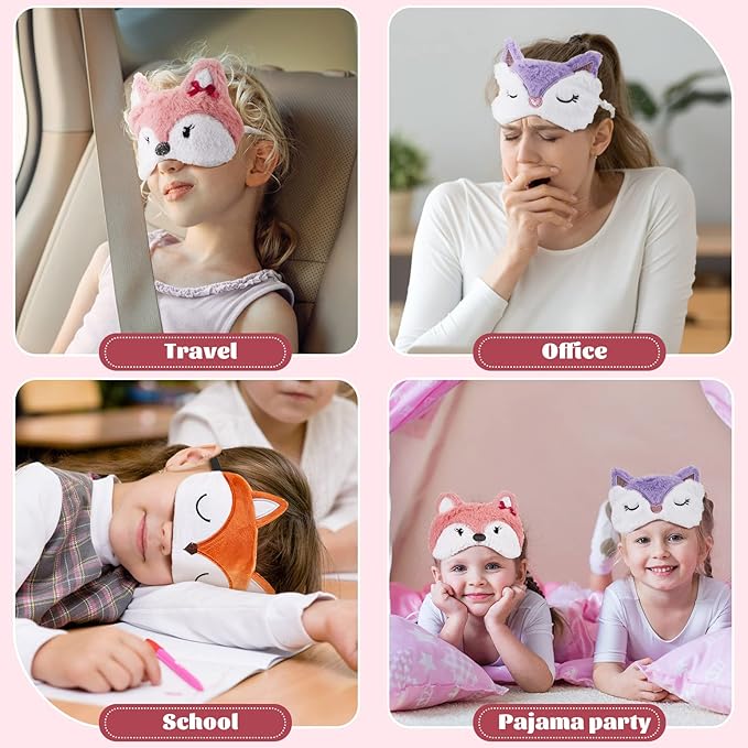 Haysandy 3 Pieces Sleep Mask for Kids Girls Cute Cat Sleeping Eye Cover Soft Mask Comfortable Funny Animal Night Eye Blindfold Cover for Kids Girls Women Home Travel(Fox)