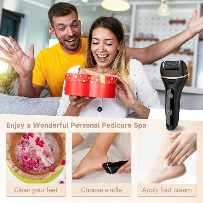 Electric Callus Remover for Feet with 3 Rollers, Waterproof Electric Foot Callus Remover, Rechargeable Portable Foot Scrubber, Professional Pedicure Tools, Foot Care for Dry/Dead Skin, 2 Speed, Black