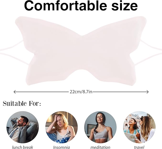 Butterfly-Shaped Silk Sleep Mask for Women - Pink Ultra-Soft Light Blocking Eye Cover with Elastic Strap, Ideal for Night Sleep Travel Office Naps & Home Use