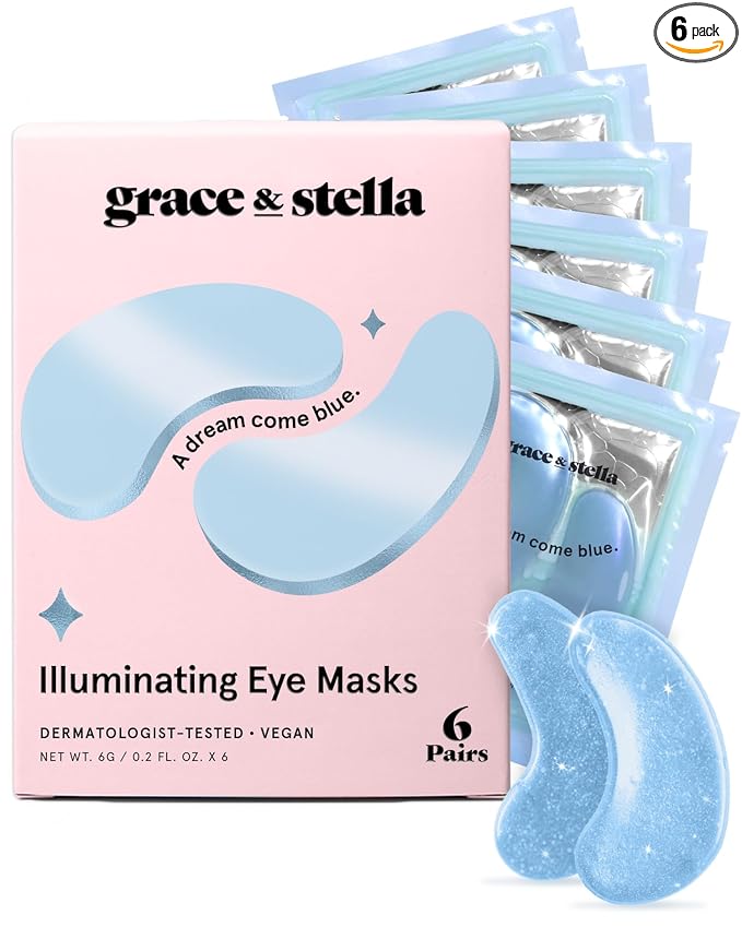 grace & stella Award Winning Under Eye Mask Reduce Dark Circles, Puffy Eyes, Undereye Bags, Wrinkles, Gel Under Eye Patches, Small Gifts for Women, Gifts Under 10 Dollars, Vegan (6 Pairs, Blue)